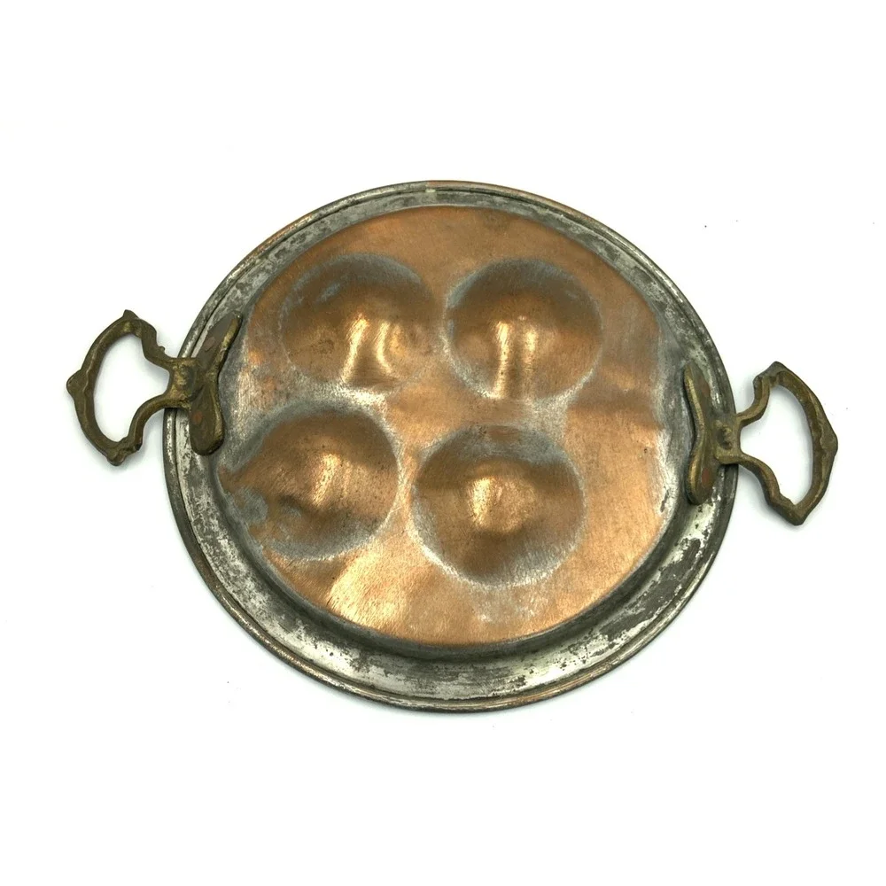Vintage‎ Egg Poacher Escargot Pan Steamer Colander Sieve Copper & Metal